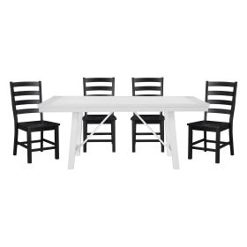 Modern Contemporary Black White 5pc Dining Set Table and 4 Side Chairs Set Wooden Kitchen Dining Furniture Casual Style