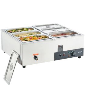 VEVOR 6-Pan Commercial Food Warmer, 6 x 8QT Electric Steam Table, 1200W Professional Countertop Stainless Steel Buffet Bain Marie with 86-185¬∞F Temp