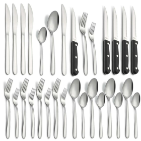 Bestdin 24 Pieces Silverware Set, Flatware Sets with Steak Knives Service for 4, Premium Stainless Steel Mirror Polished Cutlery Utensil Set, Durable