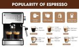 Geek Chef Espresso Machine;  Espresso and Cappuccino latte Maker 20 Bar Pump Coffee Machine Compatible with ESE POD capsules filter;  950W;  1.5L Wate